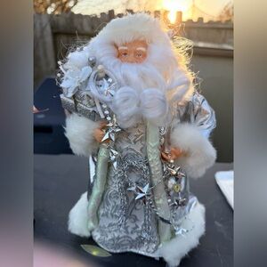 Silver and White Santa Claus tree topper